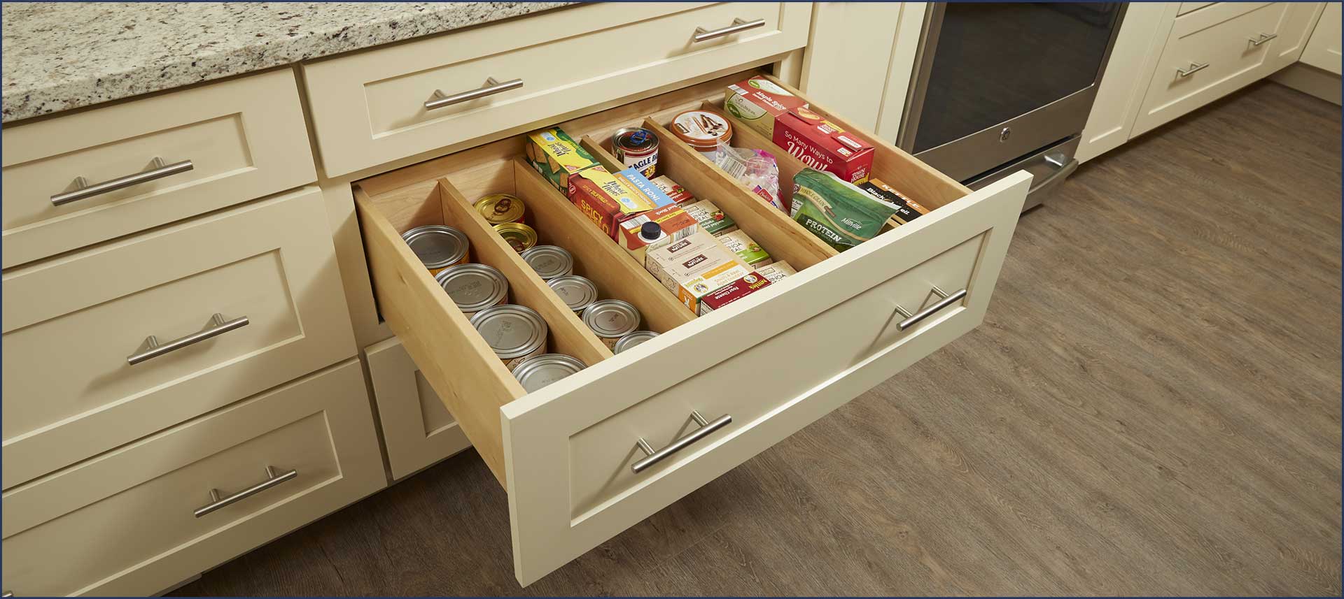 3 drawer base kitchen cabinet with dividers inside