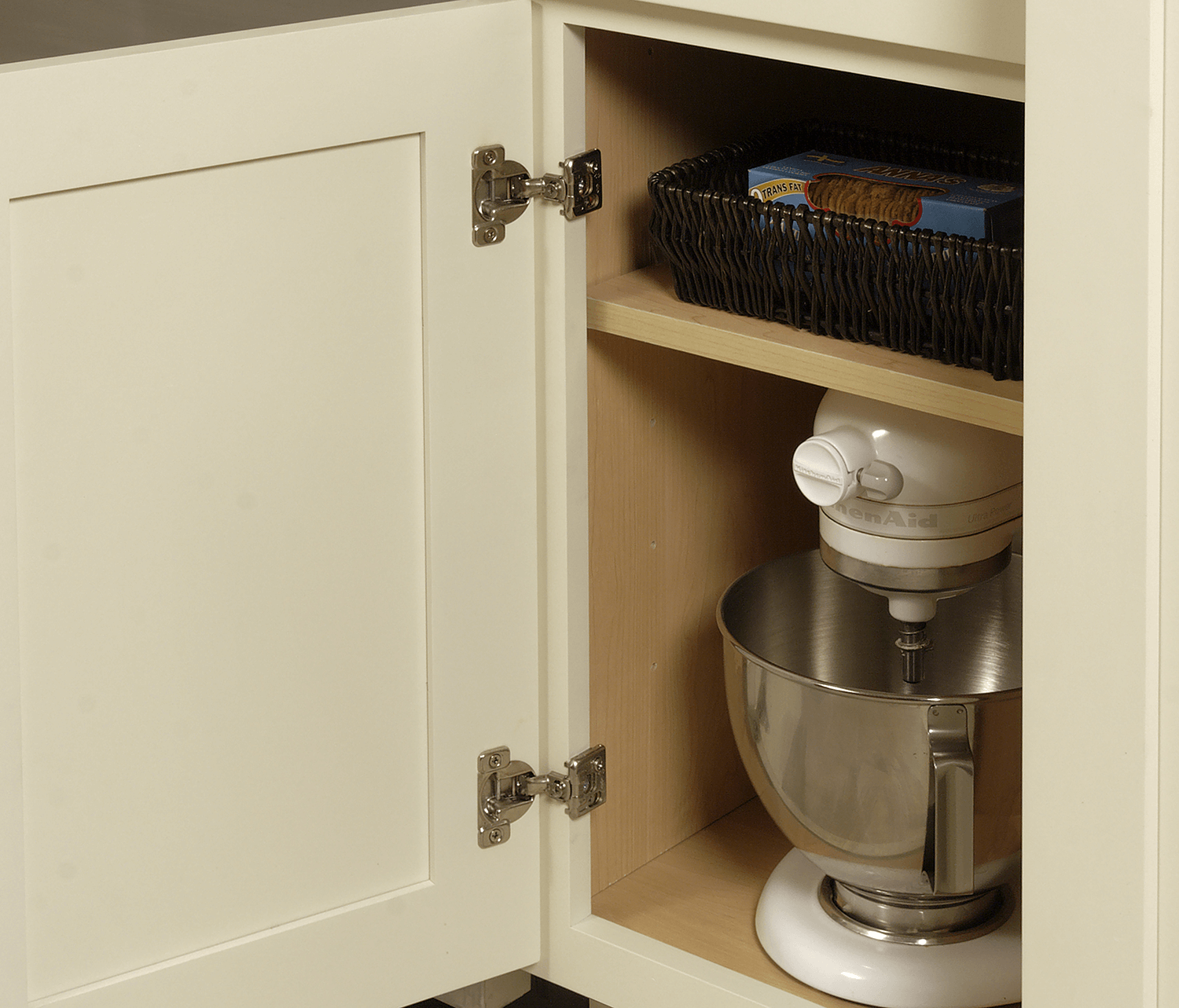 Adjustable shelves are useful in both upper and lower kitchen cabinets