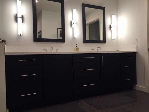 black shaker vanity in southern california contemporary craftsman home