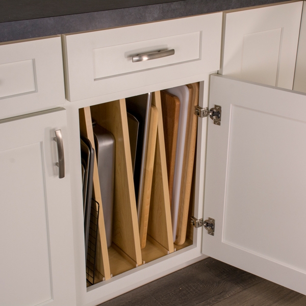 Base cabinet three tray dividers and top drawer for storage